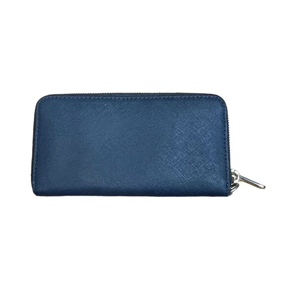 Michael Kors Jet Set Continental Wallet Navy Blue Leather Clutch Wristlet - Picture 2 of 9